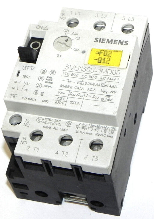 SIEMENS 3VU1300-1MD00 STARTER MOTOR PROTECTOR 0.24-0.40AMP 3POLE 3VU13001MD00