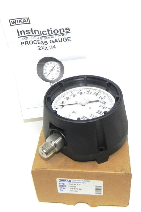 NIB WIKA 9834885 PROCESS GAUGE TYPE: 232.34 4.5'' RANGE: 600PSI CONN: 1/2'' NPT