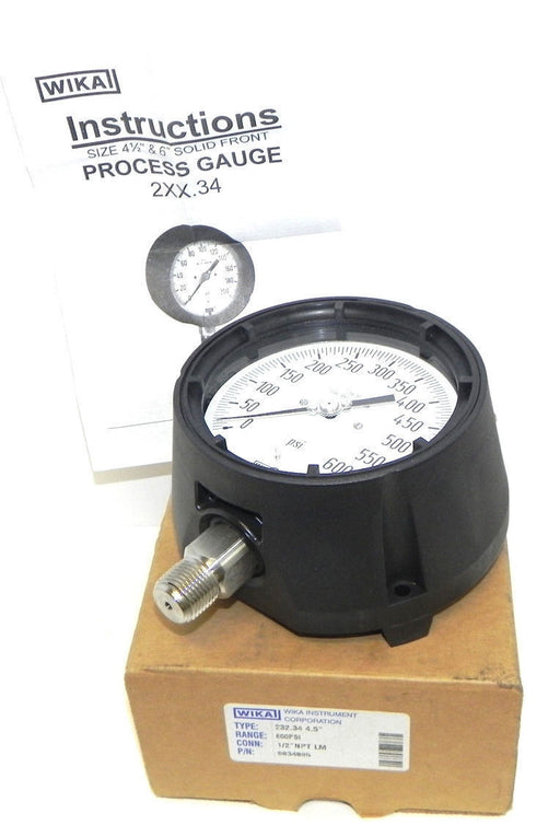 NIB WIKA 9834885 PROCESS GAUGE TYPE: 232.34 4.5'' RANGE: 600PSI CONN: 1/2'' NPT