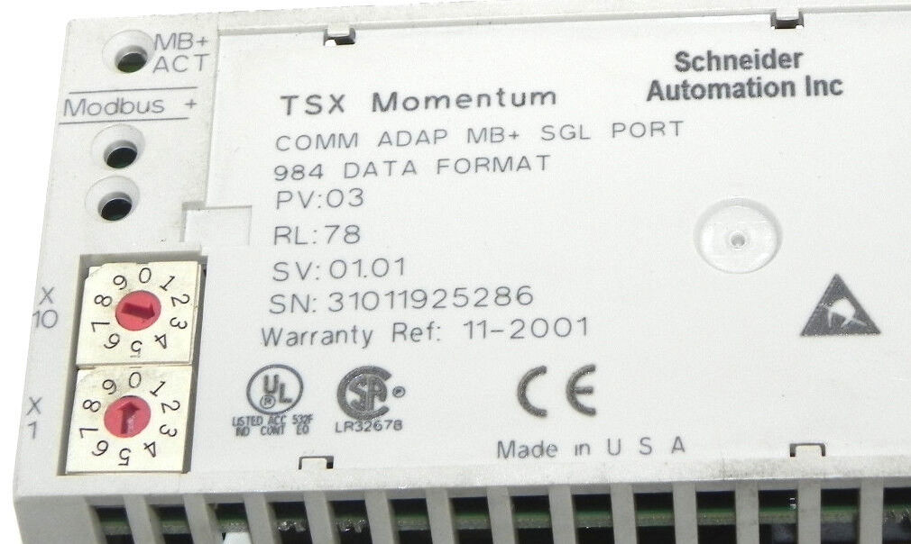 SCHNEIDER AUTOMATION TSX MOMENTUM 170ADM35010 I/O BASE WITH 170NEF11021