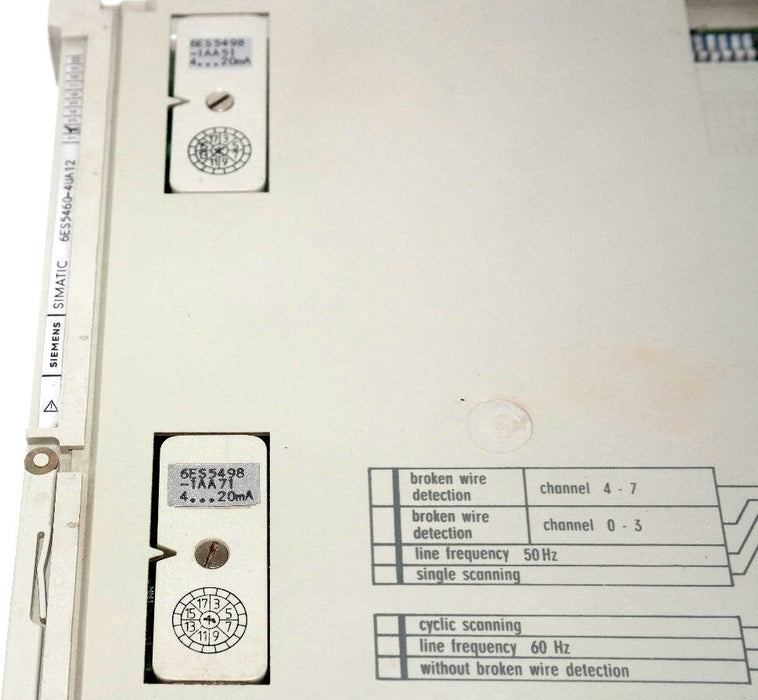 SIEMENS 6ES5-460-4UA12 ANALOG INPUT MODULE 6ES54604UA12 W/ 6ES5-498-1AA71