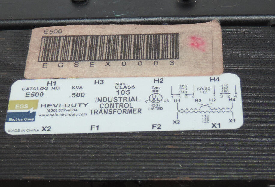 SOLA EGS HEVI-DUTY INDUSTRIAL CONTROL TRANSFORMER .500 KVA CLASS 105