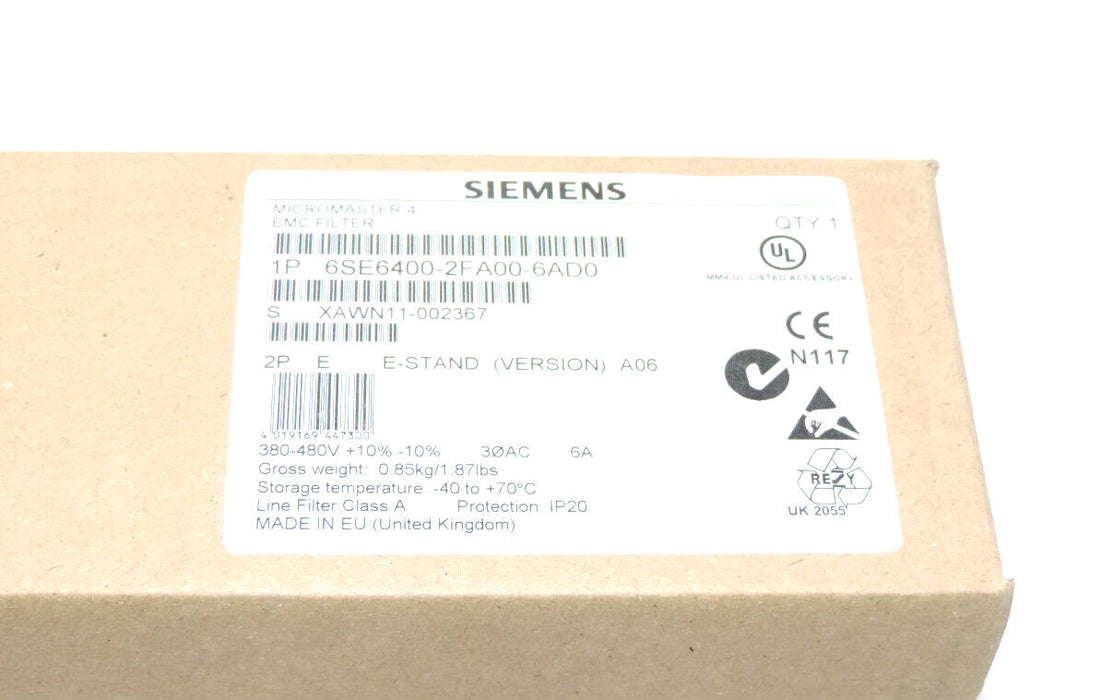 SIEMENS 6SE6400-2FA00-6AD0 MICROMASTER 4 EMC FILTER 6SE64002FA006AD0