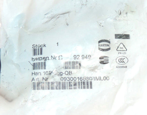 NEW HARTING 09300160301ML00 SNAP RECEPTACLE CONNECTOR BODY TYPE HAN 16B-AGG-QB