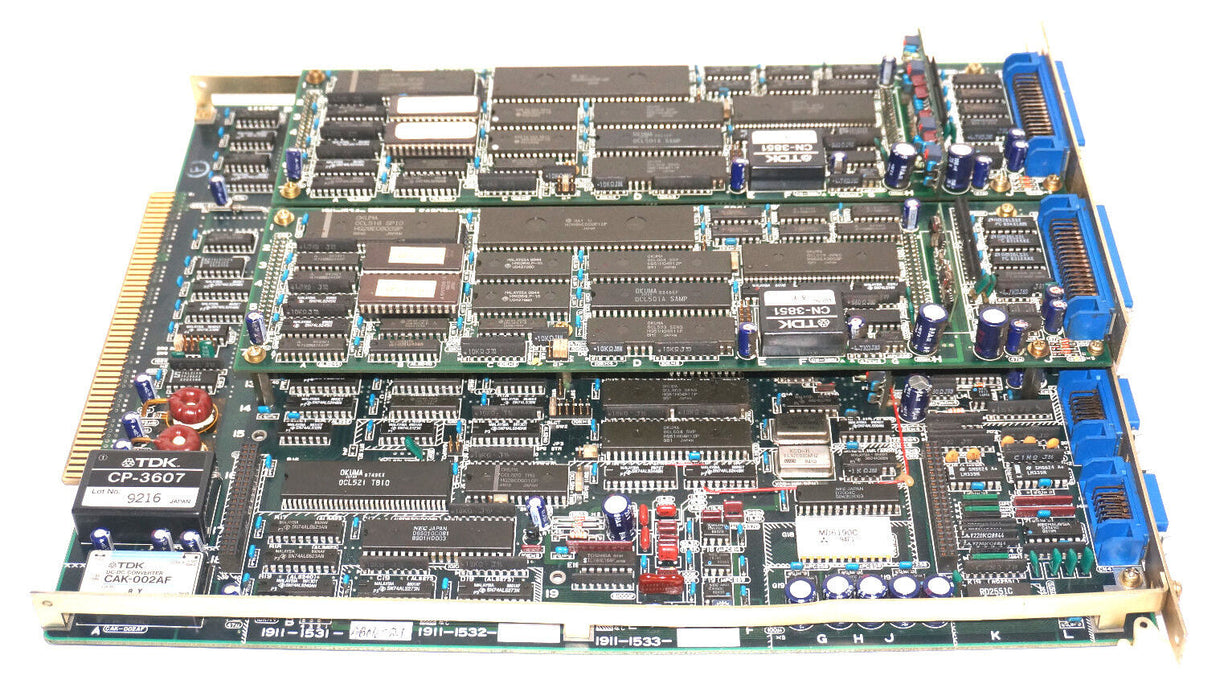 OKUMA E4809-045-109-C OPUS 5000-II SVP BOARD W/ 2 E4809-045-110-C SPC1 BOARDS