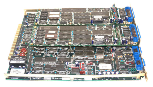 OKUMA E4809-045-109-C OPUS 5000-II SVP BOARD W/ 2 E4809-045-110-C SPC1 BOARDS