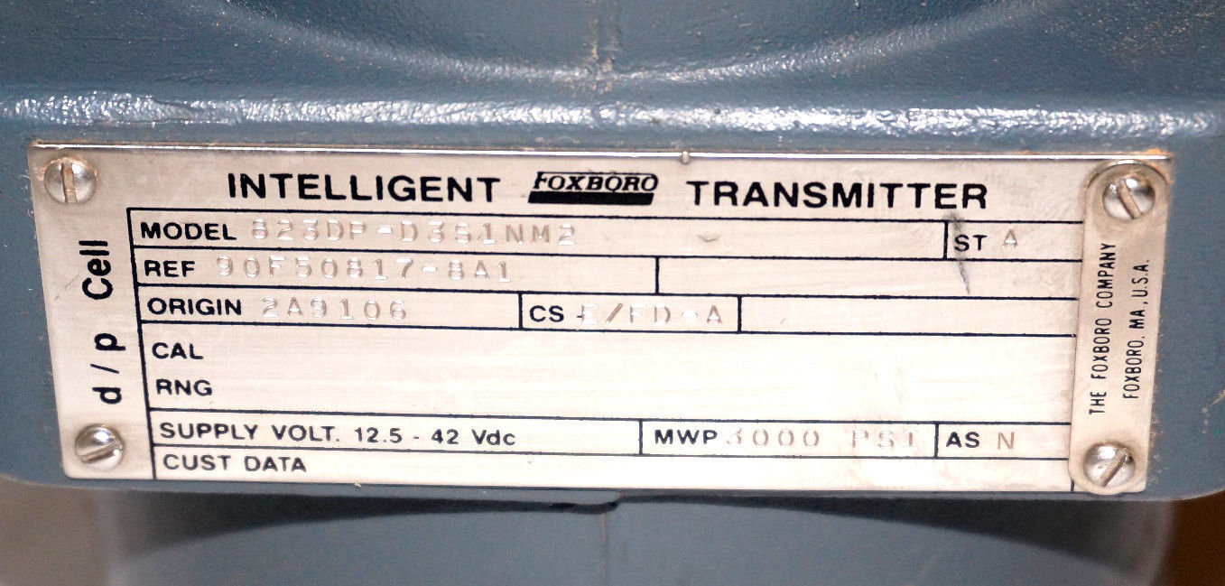 FOXBORO 823DP-D3S1NM2 PRESSURE TRANSMITTER REF. NO. 90F50817-8A1 ORIGIN. 2A9106