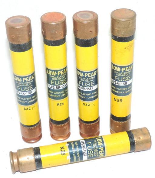 LOT 5 BUSSMANN LPS-RK-15SP LOW-PEAK DUAL-ELEMENT FUSES LPSRK15SP