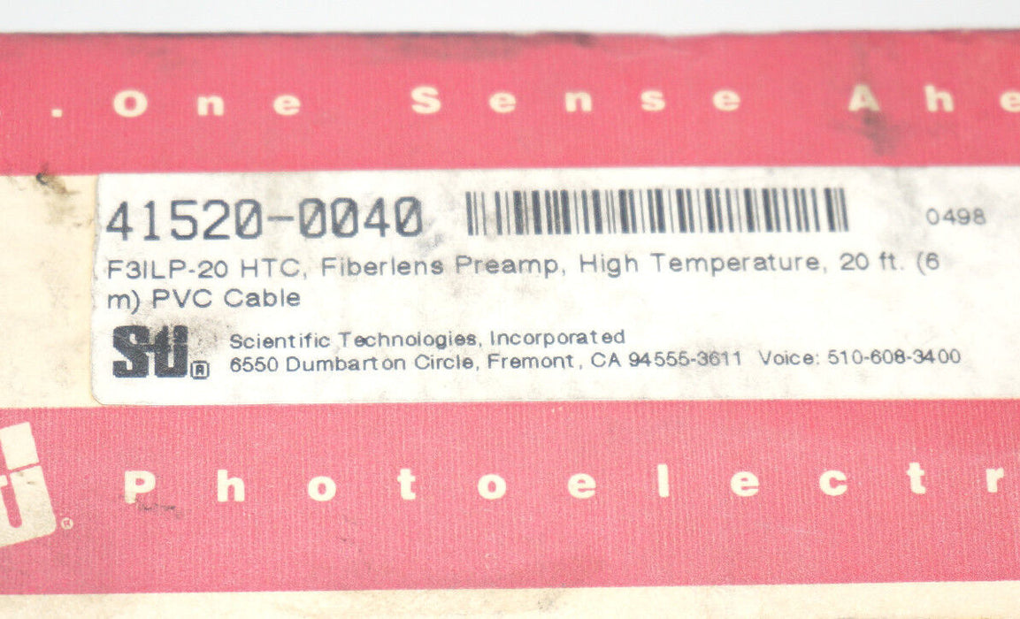 NIB STI 41520-0040 FIBERLENS PREAMP, HIGH TEMPERATURE, PVC CABLE F3ILP-20-HTC