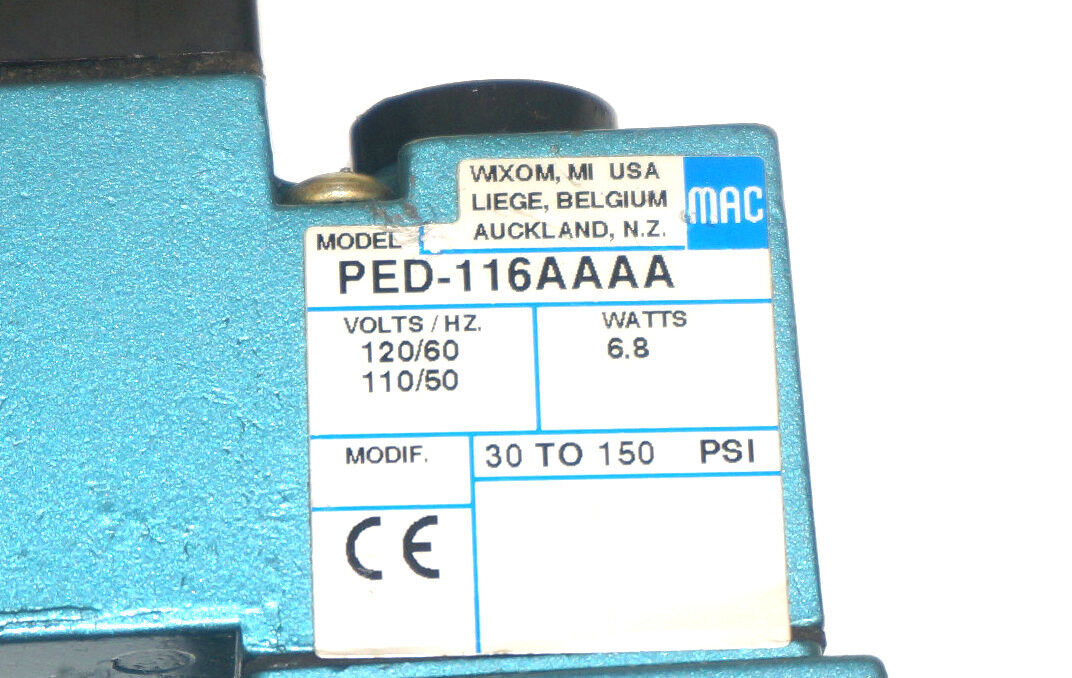 MAC 55B-12-PE-116AA VALVE W/ PED-116AAAA, 6.8 WATTS, 30 TO 150 PSI