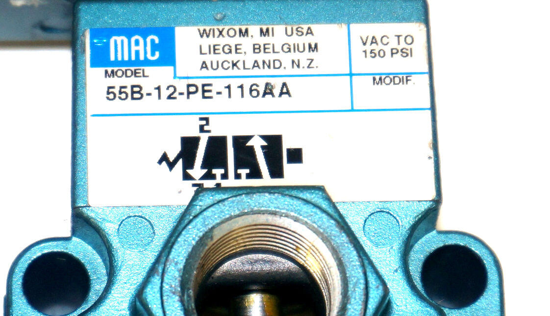 MAC 55B-12-PE-116AA VALVE W/ PED-116AAAA, 6.8 WATTS, 30 TO 150 PSI