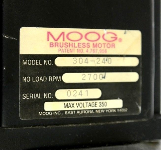 MOOG 304-240 BRUSHLESS MOTOR 2700RPM 350V MAX 304240 REPAIRED