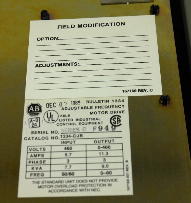 NEW ALLEN BRADLEY 1334-DJB ADJ. FREQ. MOTOR DRIVE 1334DJB SERIES B