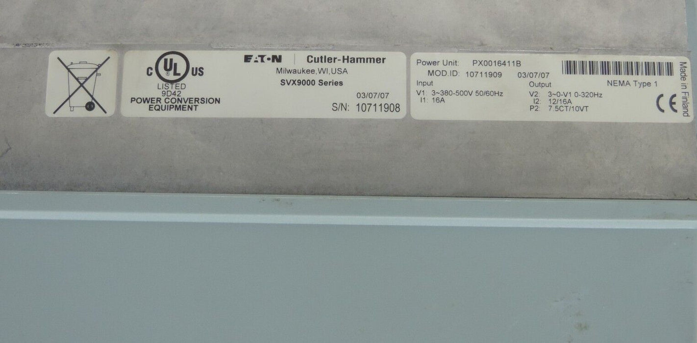 EATON CUTLER-HAMMER SVX007A1-4A1B1 DRIVE PU TYPE: PX0016411B CU TYPE: CVA1
