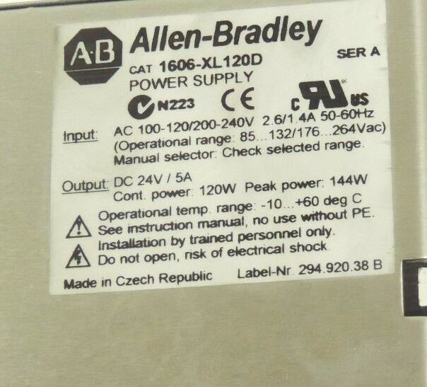 ALLEN BRADLEY 1606-XL120D POWER SUPPLY 1606XL120D DC 24V/5A SER. A