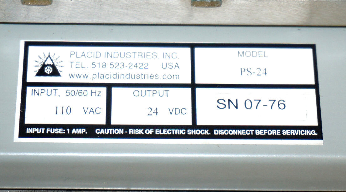 PLACID INDUSTRIES PS-24 POWER SUPPLY MODULE 50/60HZ, 100VAC, 24VDC, PS24