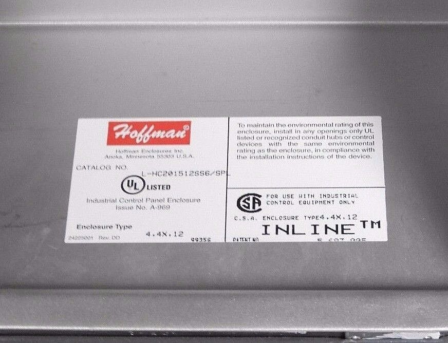 NIB HOFFMAN LHC201512SS ENCLOSURE STAINLESS STEEL 4X HINGED COVER LHC201512SS6