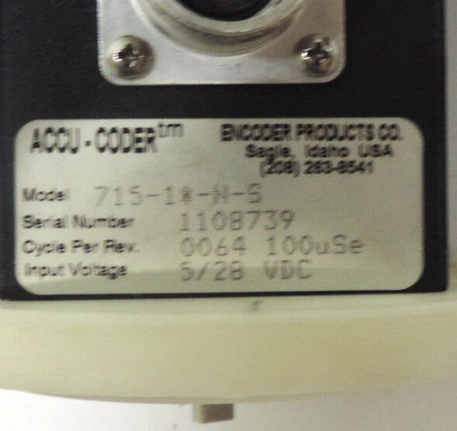 ACCU-CODER INCREMENTAL SHAFT ENCODER 715-1*-N-S, 5-28 VDC INPUT W/ IED ENCODER