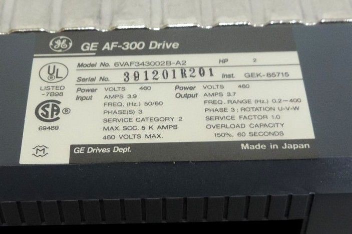 NIB GE 6VAF343002B-A2 DRIVE 6VAF343002BA2, AF-300B, 460V, 3.9A INPUT, HP: 2