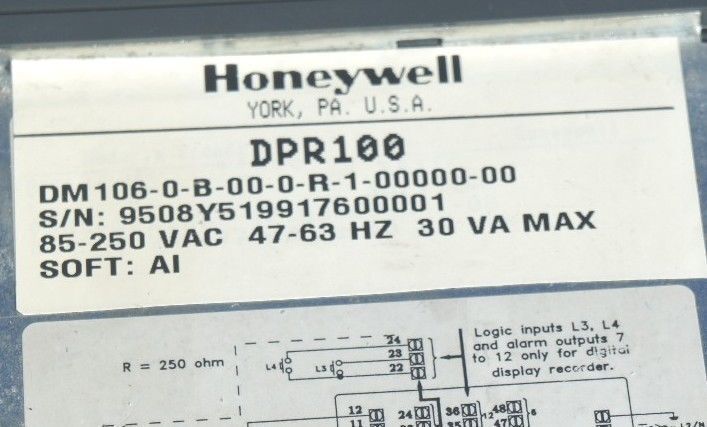 HONEYWELL DPR100 MULTI-POINT CHART RECORDER DM106-0-B-00-0-R-1-00000-00