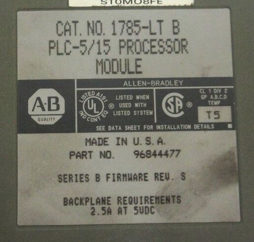 ALLEN BRADLEY 1785-LT/B PLC-5/15 PROCESSOR MODULE SER B PN 96844477 1785LT