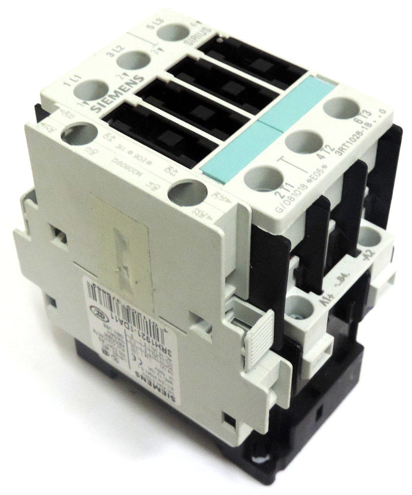 SIEMENS 3RT1-026-1BB40 CONTACTOR W/ 3RH1921-1DA11 AUX. SWITCH & 3RT1926-1ER00