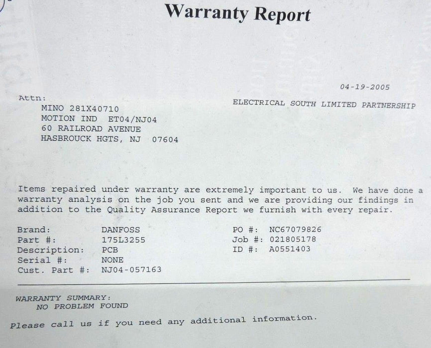 DANFOSS 175L3255 PRINTED INTERFACE CIRCUIT BOARD *PROFESSIONALLY REPAIRED*