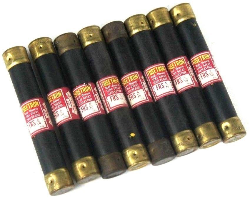 LOT OF 8 FUSETRON FRS-6/10 DUAL ELEMENT TIME DELAY CLASS K5 FUSES FRS610