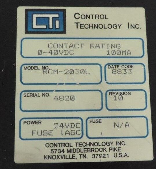 CONTROL TECHNOLOGY RCM-2030L OUTPUT MODULE REVISION 10 RCM2030L