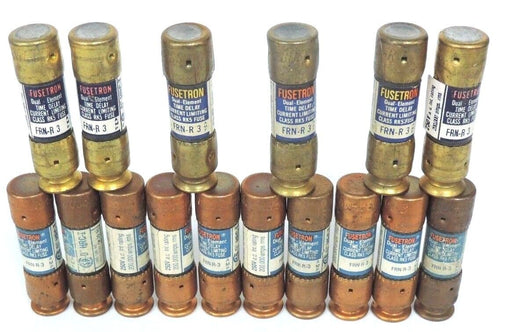 LOT OF 16 BUSSMANN FRN-R-3 FUSETRON DUAL-ELEMENT CLASS RK5 FUSES 250V 3AMP