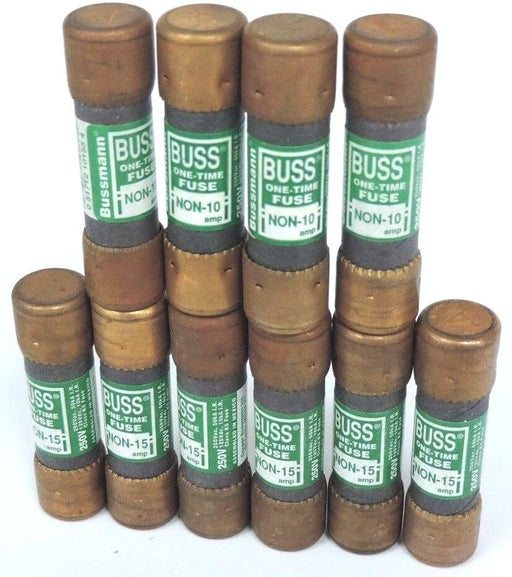 LOT OF 6 BUSSMANN NON-15 ONE-TIME FUSES NON15 & 4 NON-10 ONE-TIME FUSES