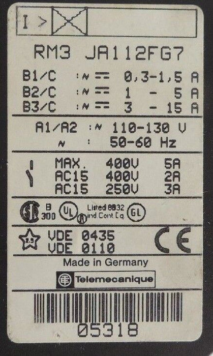 TELEMECANIQUE RM3 JA112FG7 CURRENT MEASUREMENT RELAY 120V 03 - 1.5A, RM3JA112FG7