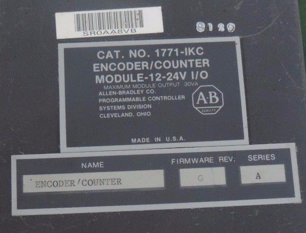 ALLEN BRADLEY 1771-IKC ENCODER COUNTER MODULE SER A FW REV G 12-24V 1771IKC