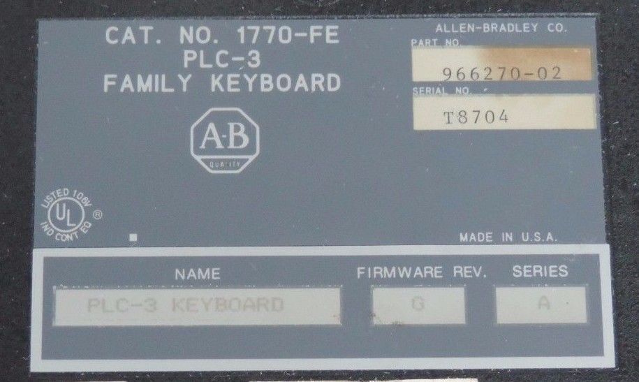 ALLEN BRADLEY 1770-FE PLC-3 KEYBOARD MODULE P/N 966270-02 F/W REV G SER A 1770FE