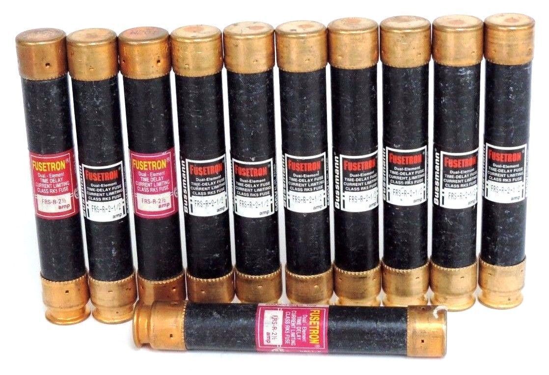 LOT OF 11 BUSSMANN FUSETRON FRS-R-2 1/2 DUAL ELEMENT TIME DELAY FUSES FRSR212