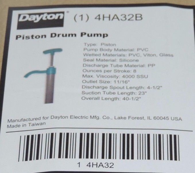 NIB DAYTON 4HA32B PISTON DRUM PUMP 4HA32
