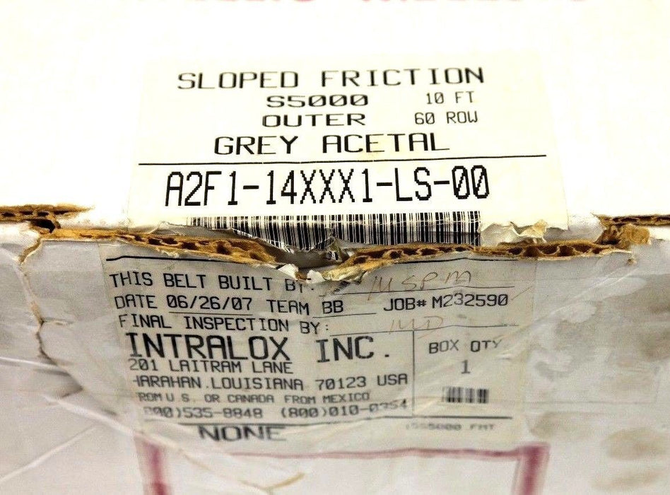 NIB INTRALOX A2F1-14XXX1-LS-00 SER. 5000 10' LONG 4.5" SLOPED FRICTION BELT