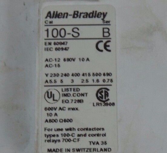ALLEN BRADLEY 100-C37Z00 CONTACTOR SER C 24VDC COIL 100-SB10 AUX CONTACT SER B