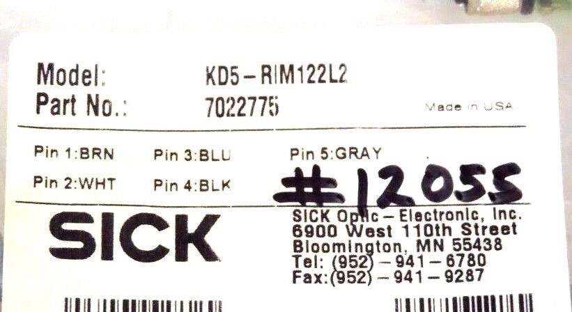 NEW SICK KD5-RIM122L2 CABLE FEMALE RIGHT-ANGLE P/N 7022775