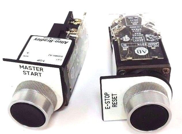 LOT OF 2 ALLEN BRADLEY 800MR-A2 PUSH BUTTONS SER. A W/ 800M-XD1K SER. A CONTACTS
