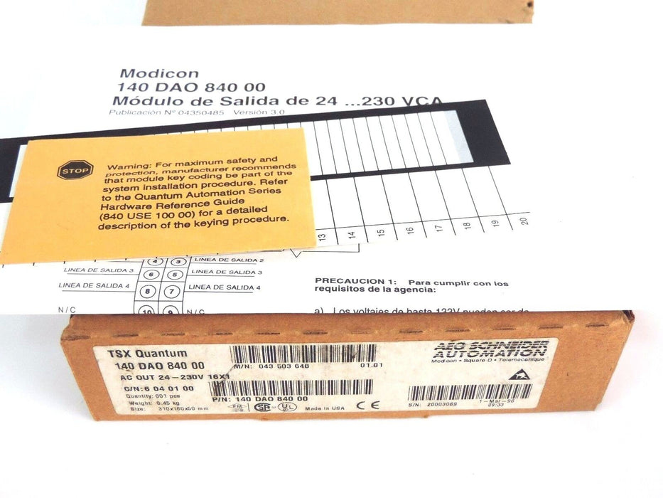 NIB AEG SCHNEIDER 140-DAO-840-00 TSX QUANTUM MODULE 24-230V, 16X1, 140DAO84000