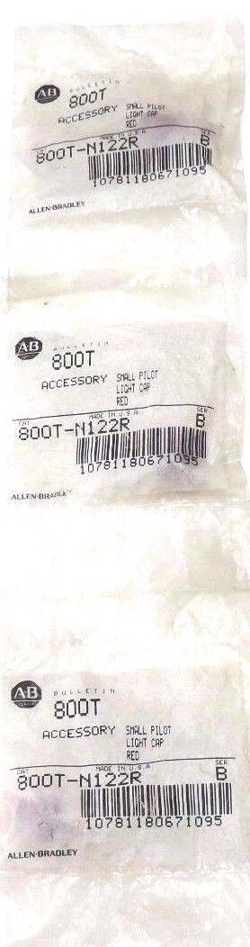 LOT OF 3 NEW ALLEN BRADLEY 800T-N122R SMALL PILOT LIGHT CAPS RED 800TN122R SER B