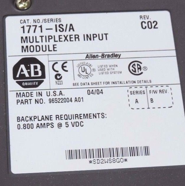 ALLEN BRADLEY 1771-IS MULTIPLEXER MODULE 1771-IS/A REV. C02, SER. A, F/W REV. B