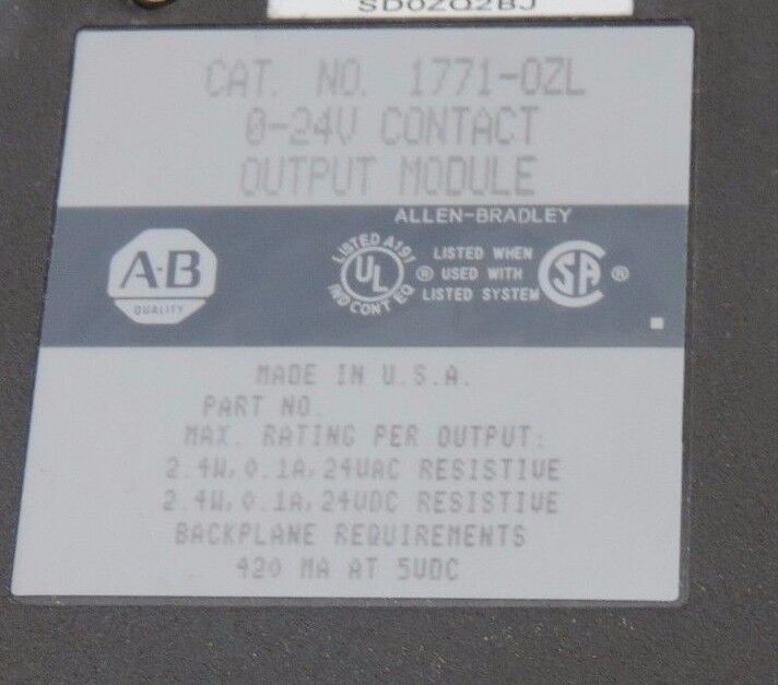 ALLEN BRADLEY 1771-OZL CONTACT OUTPUT MODULE 1771OZL, 0-24V W/ 1771-WD ARM