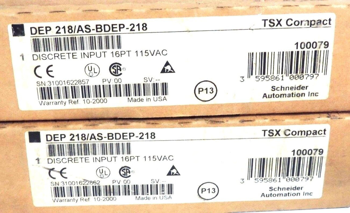 LOT OF 2 NIB SCHNEIDER AUTOMATION DEP 218/AS-BDEP-218 INPUT MODULES 16PT, 115VAC
