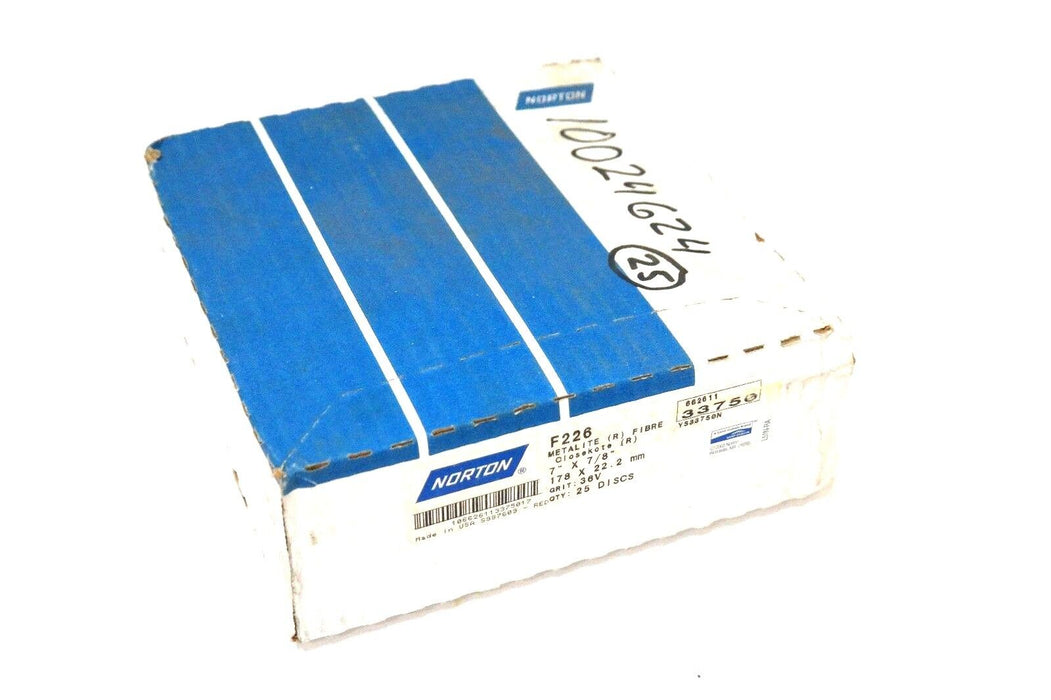 BOX OF 25 NEW NORTON F226 METALITE BALED FLEXI DISCS 33750 7" X 7/8" 36V GRIT