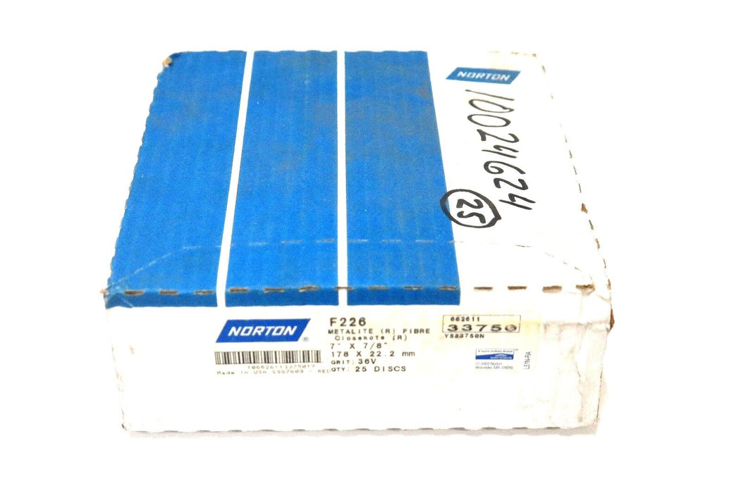 BOX OF 25 NEW NORTON F226 METALITE BALED FLEXI DISCS 33750 7" X 7/8" 36V GRIT