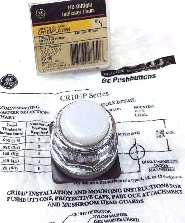 NIB GENERAL ELECTRICS CR104PLQ18W INDICATOR LIGHT 24V 4BULB STEADY WHITE