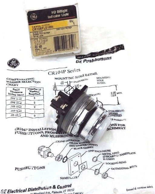 NIB GENERAL ELECTRICS CR104PLQ18W INDICATOR LIGHT 24V 4BULB STEADY WHITE