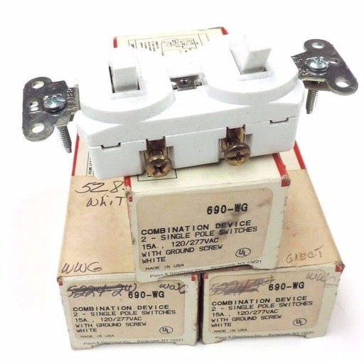 LOT OF 3 NIB PASS & SEYMOUR 690-WG COMBINATION DEVICE 2-SINGLE POLE 12A, 120/277